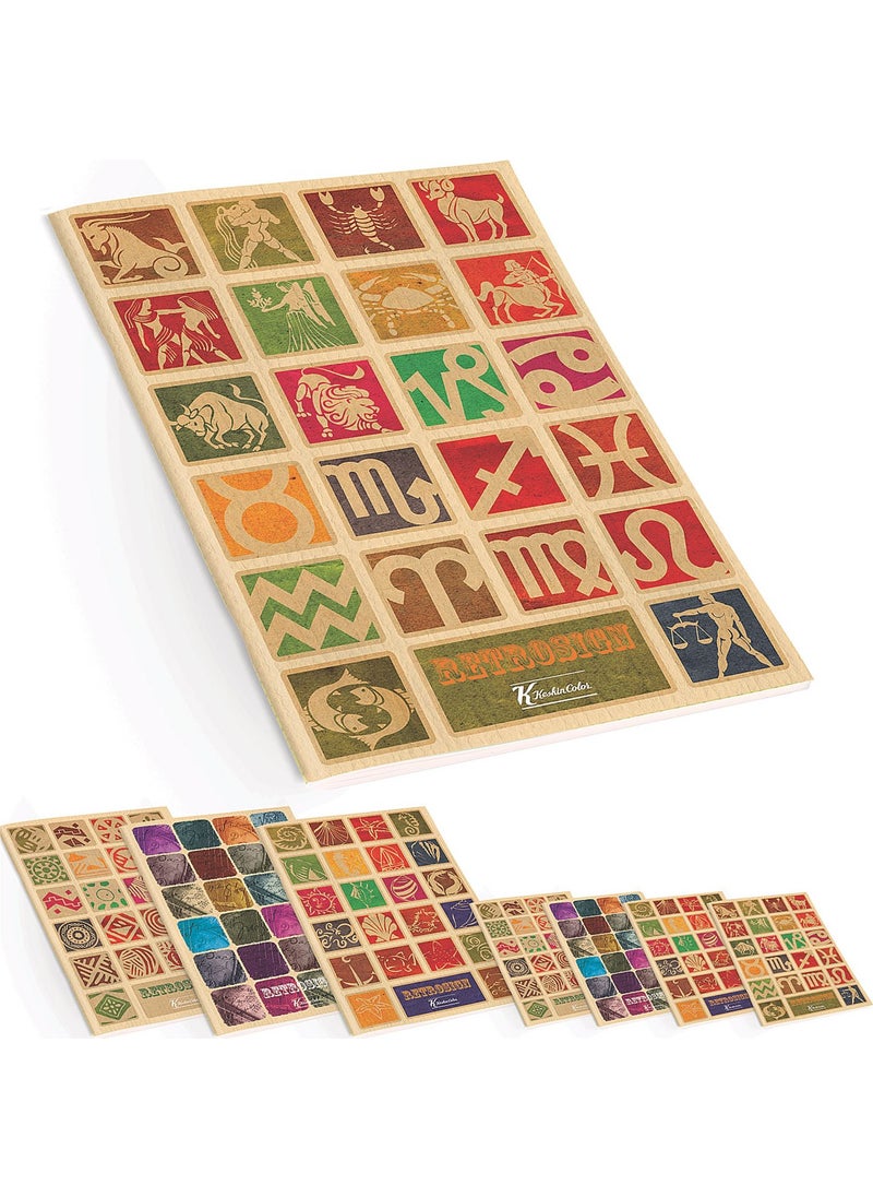 Keskin Color PP Cover A4 60 Sheets Striped Notebook - Retro Patterned 