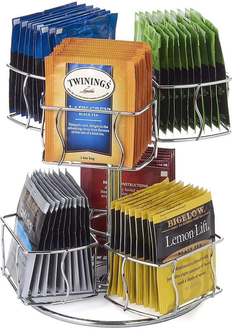 Nifty Solutions Nifty Tea Bag Spinning Carousel – 6 Compartments, Up to 60 Tea Bags Storage, Spins 360-Degrees, Lazy Susan Platform, Modern Chrome Design, Home or Office Kitchen Counter Organizer - Image 1