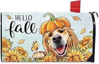 FBCOO FBCOO Hello Fall Golden Retriever Dog Mailbox Cover Magnetic Standard Size 21" x 19", Autumn Sunflower Puppy Decorative  - Image 1