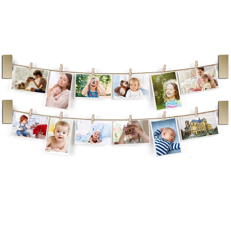 JAZLOG JAZLOG Collage Picture Frames Hanging Photo Display Rustic Wood Photo Frame Collage with 30 Clips Wall Art Decoration for Office Nursery Room Dorm Bedroom Carbonized Pair of 02 - Image 1