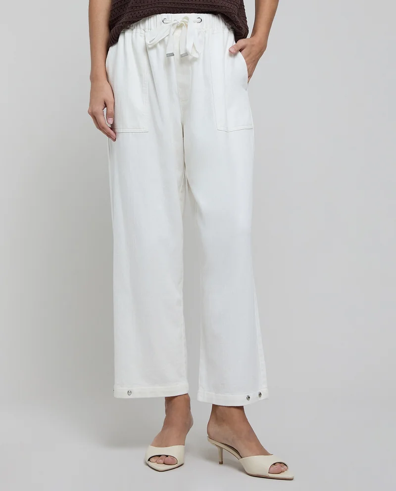R&B Solid Wide Leg Pants with Drawstring Waist