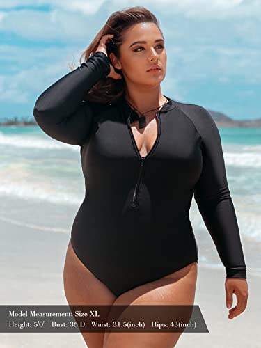 RELLECIGA Women's Black Long Sleeve Rash Guard One Piece Medium - Image 2