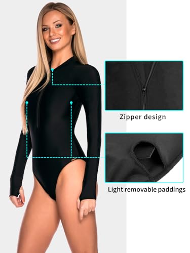 RELLECIGA Women's Black Long Sleeve Rash Guard One Piece Medium - Image 4