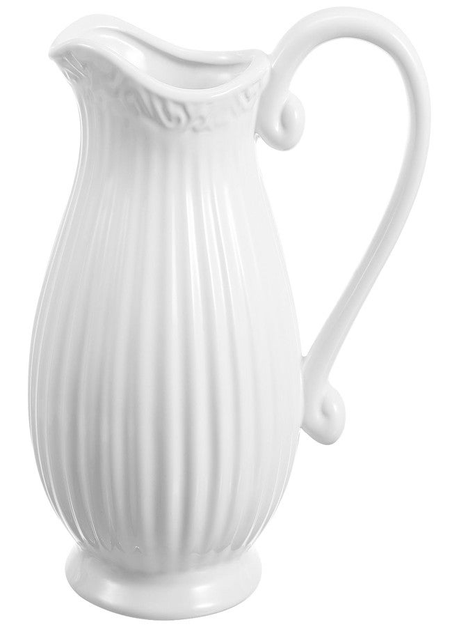 Alipis White Ceramic Pitcher Vase, Porcelain Flower Holder Rustic Milk Jug with Handle Water Pitcher Farmhouse Decorative Jugs Vase for Shelf Living Room Decor, 20.00X17.00X8.00CM - Image 1