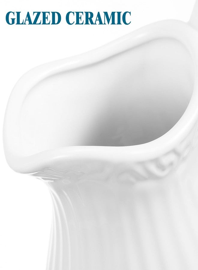 Alipis White Ceramic Pitcher Vase, Porcelain Flower Holder Rustic Milk Jug with Handle Water Pitcher Farmhouse Decorative Jugs Vase for Shelf Living Room Decor, 20.00X17.00X8.00CM - Image 5