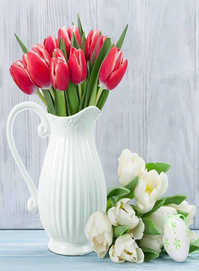 Alipis White Ceramic Pitcher Vase, Porcelain Flower Holder Rustic Milk Jug with Handle Water Pitcher Farmhouse Decorative Jugs Vase for Shelf Living Room Decor, 20.00X17.00X8.00CM - Image 4