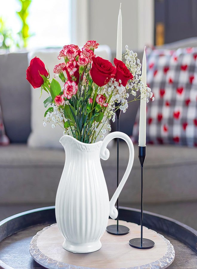 Alipis White Ceramic Pitcher Vase, Porcelain Flower Holder Rustic Milk Jug with Handle Water Pitcher Farmhouse Decorative Jugs Vase for Shelf Living Room Decor, 20.00X17.00X8.00CM - Image 3