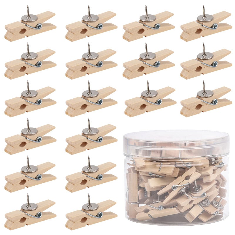 50Pcs Wooden Clips Push Pins Tacks for Cork Board Artwork for Crafts Arts Projects Photo SuppliesColorful