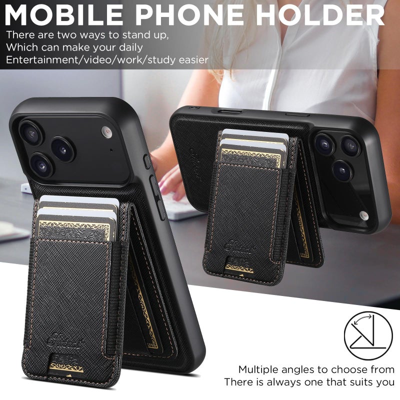 Suteni For Iphone Air H17 Cross Grain Leather Magsafe Detachable Wallet Phone Case(Black) - Image 5