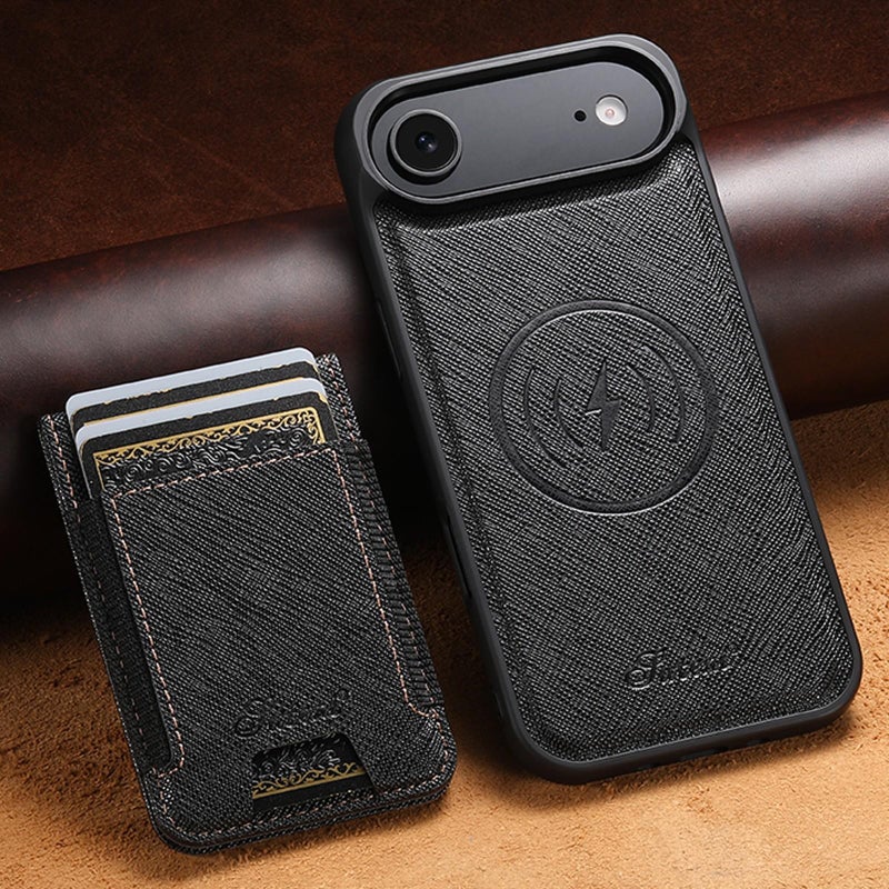 Suteni For Iphone Air H17 Cross Grain Leather Magsafe Detachable Wallet Phone Case(Black) - Image 2