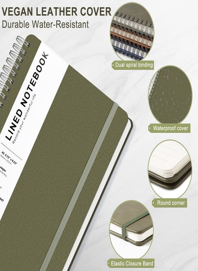 LACCHOUFEE Lined Spiral Journal Notebook, A5 Hardcover Leather Notebook for Work, 5.7''×8.2'', 100GSM Thick Paper Spiral Bound Journaling Notebooks for Women & Men Office School Note Taking Business, Green - Image 4