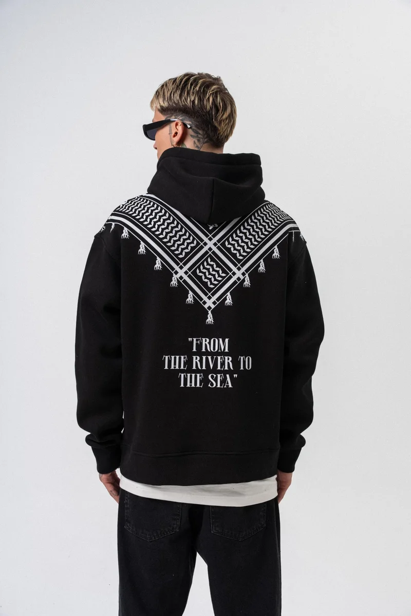 RESPIRE Men's The Sea Printed Hooded Oversize Hoodie Black