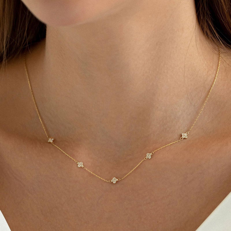 VRIUA Diamond Necklaces for Women - 14K Gold Plated Dainty Gold Necklace Flower CZ Necklace Charm Necklace for Women Minimalistic Trendy Jewelry - Image 3