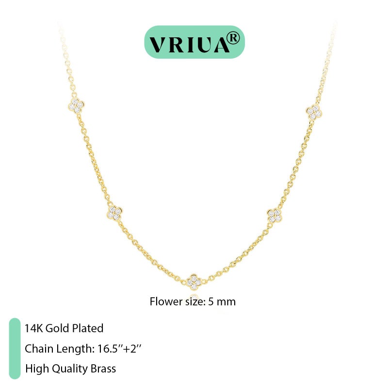 VRIUA Diamond Necklaces for Women - 14K Gold Plated Dainty Gold Necklace Flower CZ Necklace Charm Necklace for Women Minimalistic Trendy Jewelry - Image 4