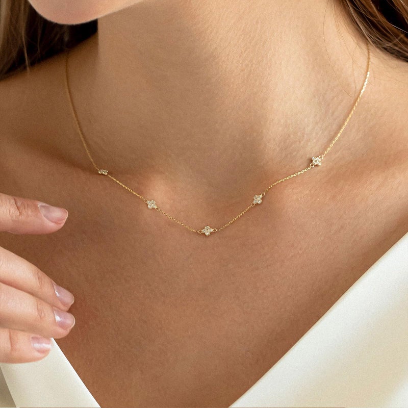VRIUA Diamond Necklaces for Women - 14K Gold Plated Dainty Gold Necklace Flower CZ Necklace Charm Necklace for Women Minimalistic Trendy Jewelry - Image 2