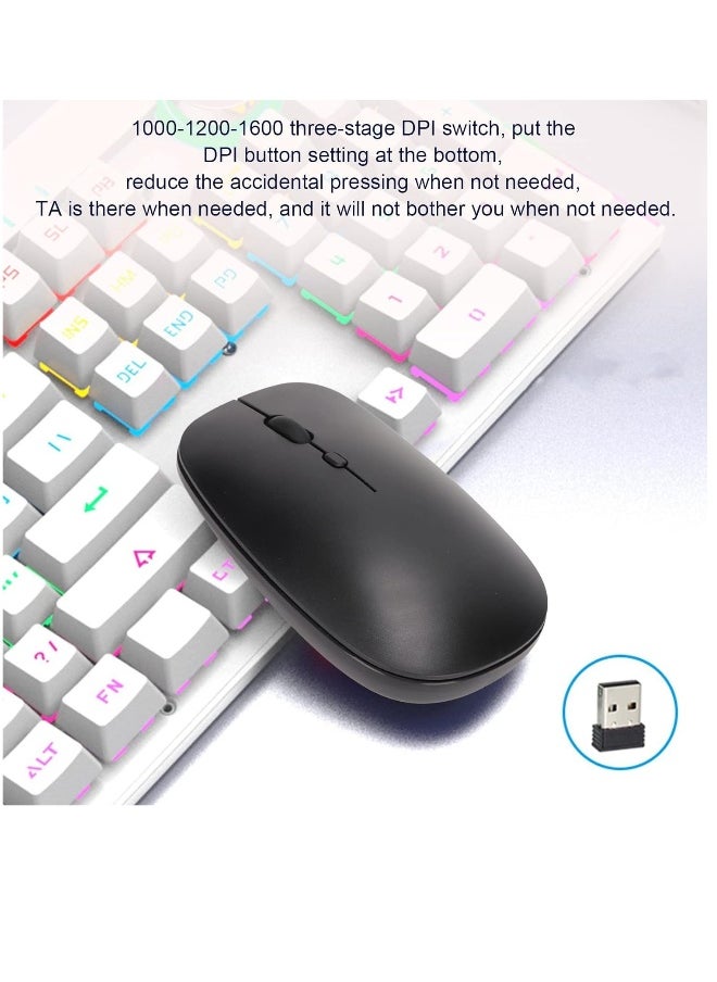 NIBEMINENT Slim Wireless Mouse, Rechargeable Wireless Mouse Large Capacity Battery for Laptop for Computer for Tablet (Black)  - Image 4