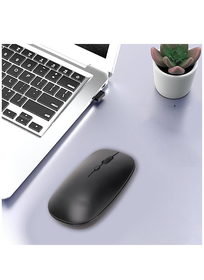 NIBEMINENT Slim Wireless Mouse, Rechargeable Wireless Mouse Large Capacity Battery for Laptop for Computer for Tablet (Black)  - Image 2