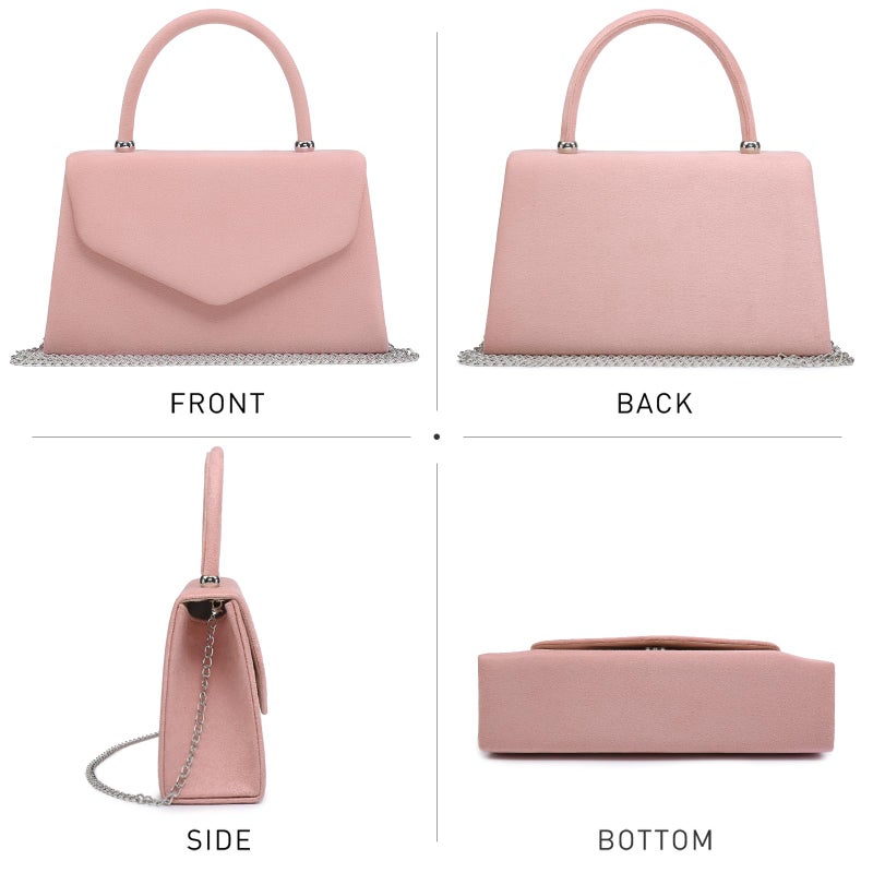 Dasein Women's Evening Bag Party Clutches Wedding Purses Cocktail Prom Handbags with Frosted Glittering (Velvet-pink) - Image 4