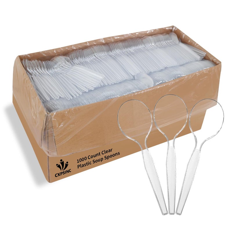 1000 Pack Heavyweight Disposable Clear Plastic Soup SpoonsParty Dimensions Plastic Cutlery Combo Box 1000 Count Soup Spoons