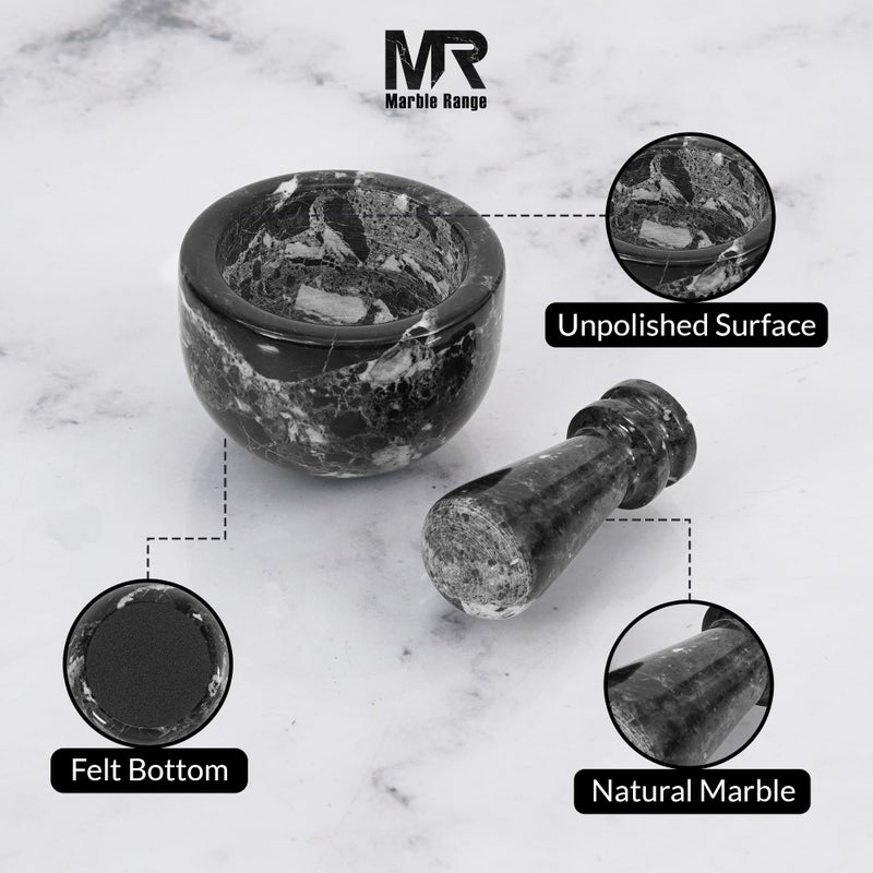 MARBLE RANGE Marble Mortar and Pestle Set Black 2.5" Inches Handmade Garlic Crusher & Grinder Bowl, Mini Mortar and Pestle for Kitchen - Herb Grinder Spice Grinder - Image 5