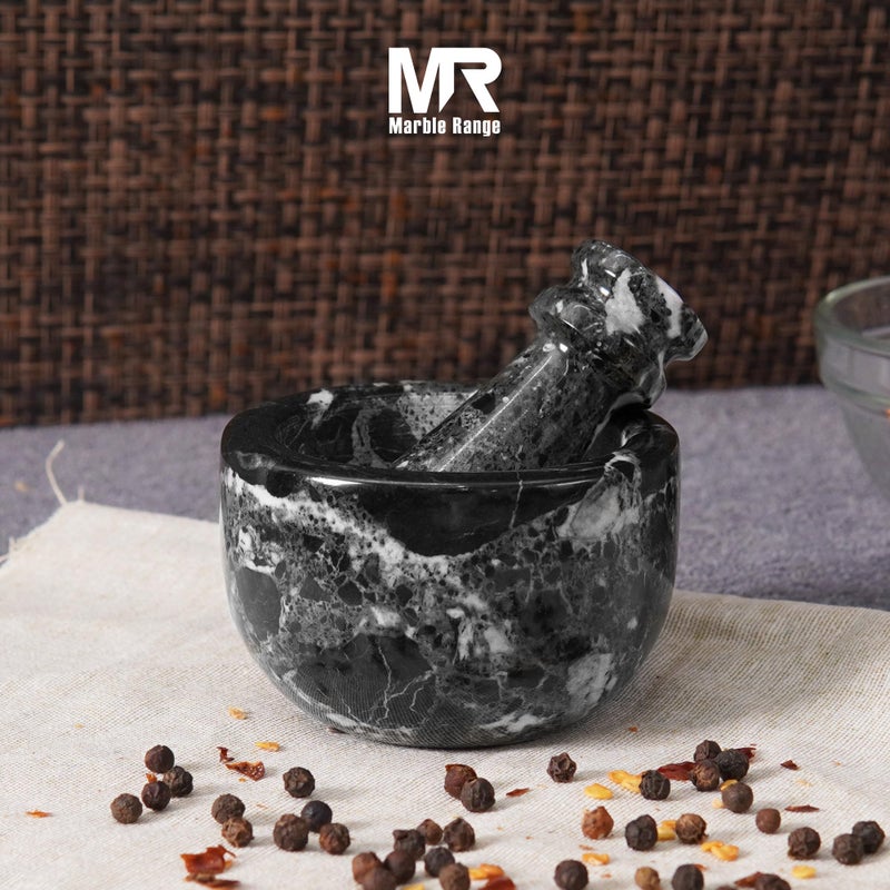 MARBLE RANGE Marble Mortar and Pestle Set Black 2.5" Inches Handmade Garlic Crusher & Grinder Bowl, Mini Mortar and Pestle for Kitchen - Herb Grinder Spice Grinder - Image 3