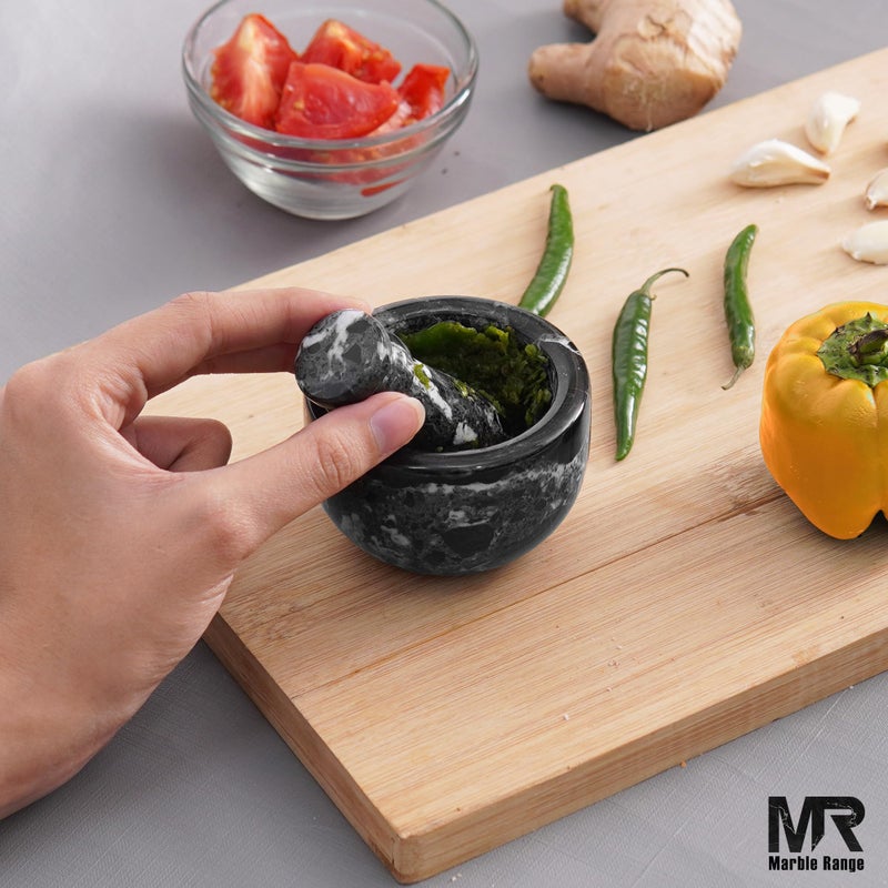 MARBLE RANGE Marble Mortar and Pestle Set Black 2.5" Inches Handmade Garlic Crusher & Grinder Bowl, Mini Mortar and Pestle for Kitchen - Herb Grinder Spice Grinder - Image 4