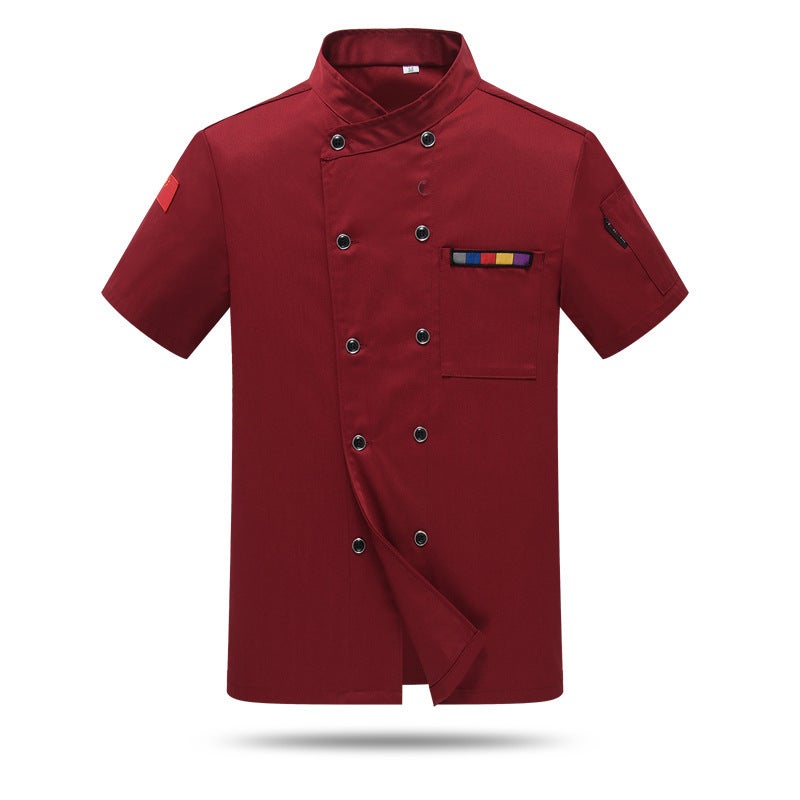 Novel Ding Heng Chef Clothes Short-sleeved Mens and Womens Hotel Restaurant Work Clothes Summer Clothes Cake Room Western Restaurant Kitchen Work Clothes Red 