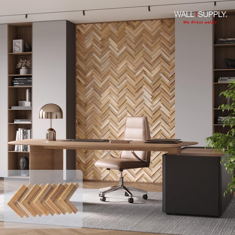 Wall!Supply 3D Wall Panels â€“ Reclaimed Herringbone Asian Teak Wood â€“ Home Decor Wallpaper Alternative for Living Room, Bedroom & Office â€“ Easy DIY Installation â€“ 16 Pack, Covers 11.63 Sq Ft - Image 2