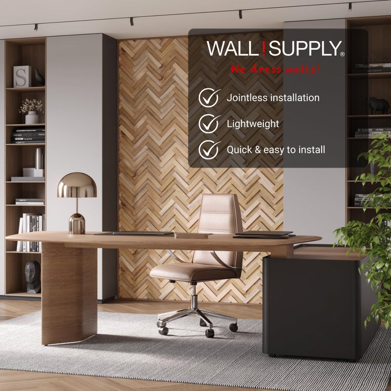 Wall!Supply 3D Wall Panels â€“ Reclaimed Herringbone Asian Teak Wood â€“ Home Decor Wallpaper Alternative for Living Room, Bedroom & Office â€“ Easy DIY Installation â€“ 16 Pack, Covers 11.63 Sq Ft - Image 3