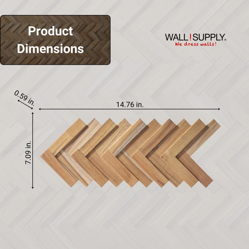 Wall!Supply 3D Wall Panels â€“ Reclaimed Herringbone Asian Teak Wood â€“ Home Decor Wallpaper Alternative for Living Room, Bedroom & Office â€“ Easy DIY Installation â€“ 16 Pack, Covers 11.63 Sq Ft - Image 5