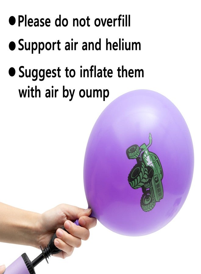Haooryx Monster Truck Birthday Balloon - 50Pcs Green Purple Monster Truck Lightning Print Latex Balloon Kit for Kid Boy Baby Shower Happy Birthday Themed Party Decoration Photo Prop Backdrop Supply - Image 3