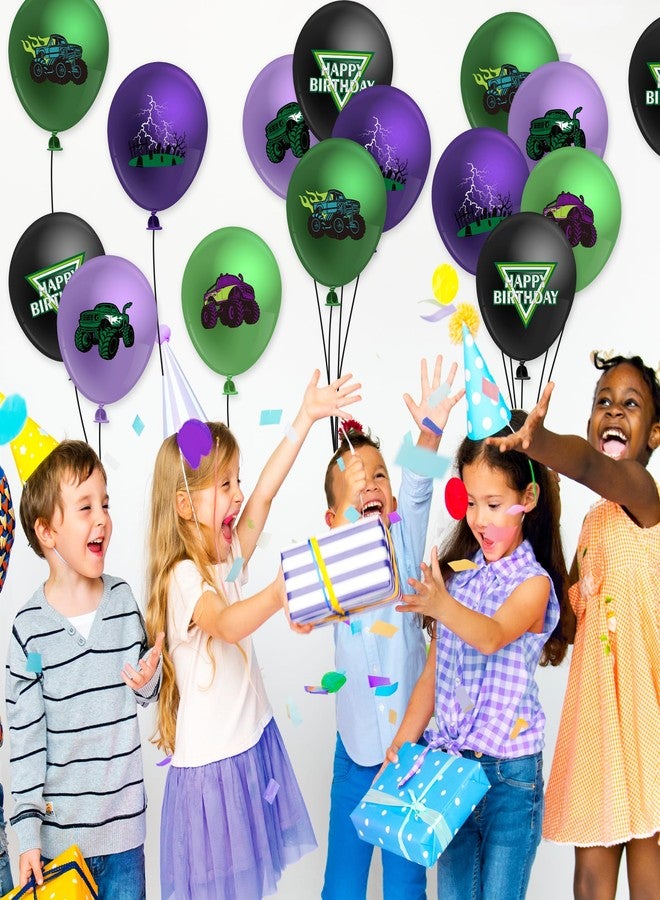 Haooryx Monster Truck Birthday Balloon - 50Pcs Green Purple Monster Truck Lightning Print Latex Balloon Kit for Kid Boy Baby Shower Happy Birthday Themed Party Decoration Photo Prop Backdrop Supply - Image 5