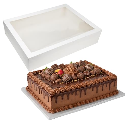 Paremmin 14x19x4 inches Cake Box with Cake Drum Half Sheet White Box with 1/2 inch Thick Silver Cake Board, Rectangle Bakery Box with Window Lid and Cake Board Combo, Disposable Container for Bakery - Image 1