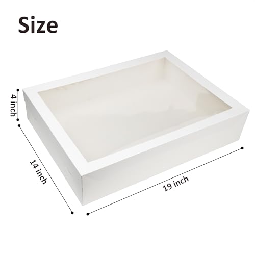 Paremmin 14x19x4 inches Cake Box with Cake Drum Half Sheet White Box with 1/2 inch Thick Silver Cake Board, Rectangle Bakery Box with Window Lid and Cake Board Combo, Disposable Container for Bakery - Image 2