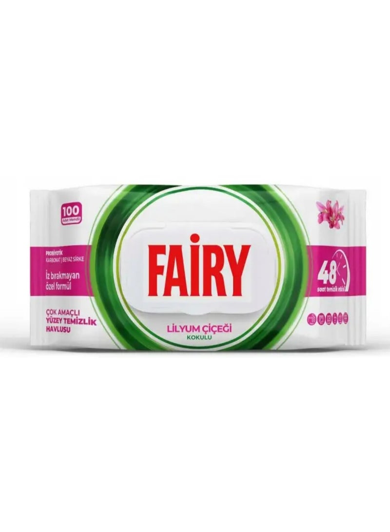 Fairy Multi-Purpose Surface Cleaning Wipes – Lily Flower Scent, 100 Sheets, 48-Hour Freshness