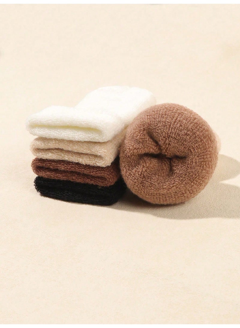 5 Pairs Infant Winter Thick Warm Socks Solid Turn-Cuff Terry Lined Crew Booties for Autumn and Winter Age 6-12 Months - Image 2