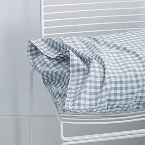 SUSYBAO Gingham Duvet Cover King 100% Washed Cotton Light Blue Plaid Duvet Cover 3 Pieces Set 1 Blue Grid Duvet Cover with Zipper Ties 2 Pillowcases Luxury Soft Gingham Bedding Set Breathable Durable - Image 5