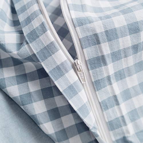 SUSYBAO Gingham Duvet Cover King 100% Washed Cotton Light Blue Plaid Duvet Cover 3 Pieces Set 1 Blue Grid Duvet Cover with Zipper Ties 2 Pillowcases Luxury Soft Gingham Bedding Set Breathable Durable - Image 3