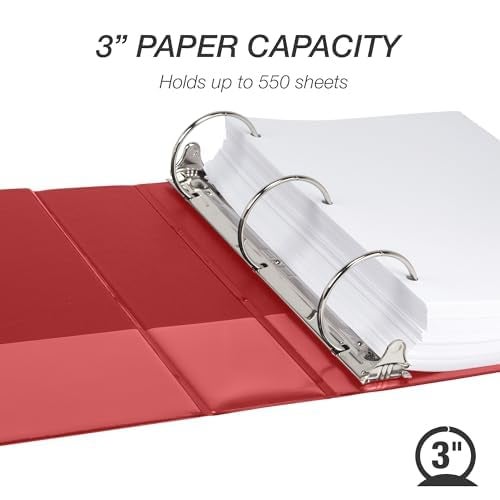 Samsill 3 Inch 3 Ring Binder, Made in USA, Economy Round Ring, Clear View Cover, 550 Sheet Capacity - for School, Home, Office - Red - Image 4