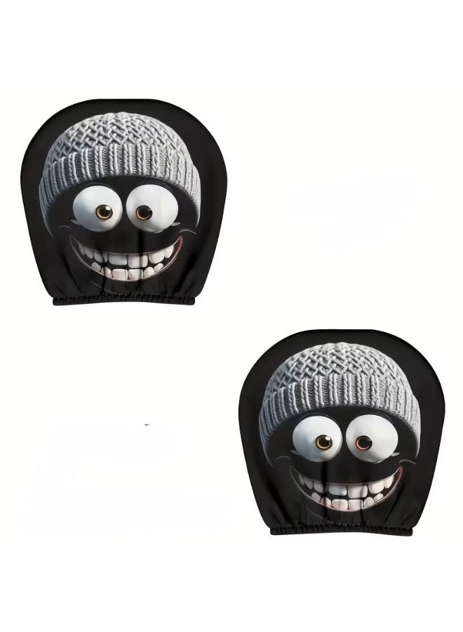 غطاءان لمساند رأس السيارة بتصميم كرتوني مضحك، واقي لمساند رأس مقعد السيارة بتصميم عيون كرتونية مضحكة ولطيفة لتزيين مساند المقعد الأمامي للسيارة (زوج واحد) - Image 1