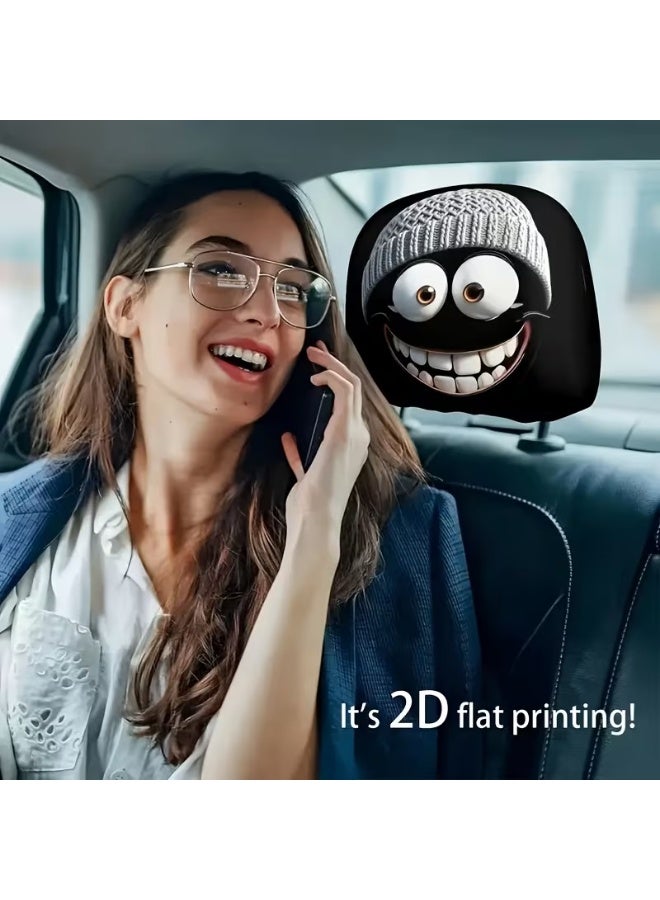 غطاءان لمساند رأس السيارة بتصميم كرتوني مضحك، واقي لمساند رأس مقعد السيارة بتصميم عيون كرتونية مضحكة ولطيفة لتزيين مساند المقعد الأمامي للسيارة (زوج واحد) - Image 4