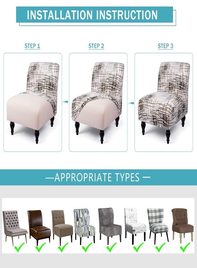 Iauddy Armless Accent Slipper Chair Cover Slipcover,Stretch Spandex Printed Removable Non-Slip Silp Cover for Accent Chair Without Arms for Living Dining Room(White/Stripe,1) - Image 4