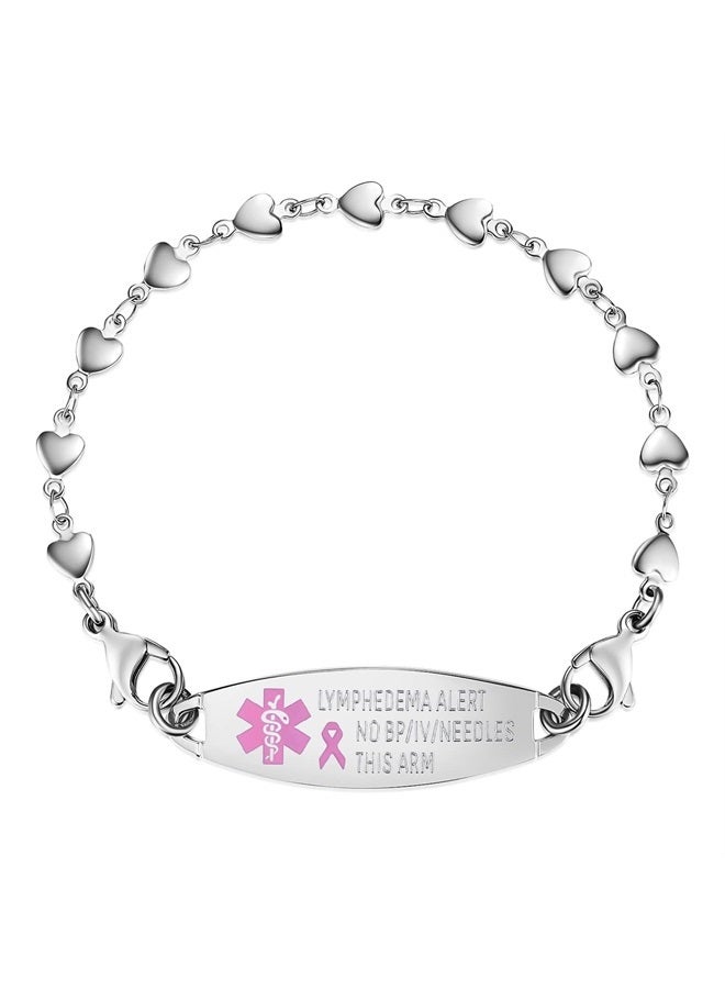 linnalove 7.5” Interchangeable heart Medical alert bracelet for Women Lymphedema Alert no bp no needle bracelets - Image 1
