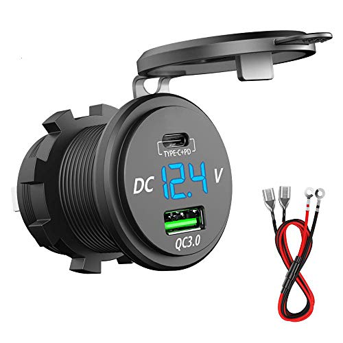 GemCoo 63W USB C Car Charger Socket, 45W PD Outlet 18W QC3.0 Charger 12V USB Cigarette Lighter Socket with LED Voltmeter for Car RV Boat Marine Truck Motorcycle - Image 1