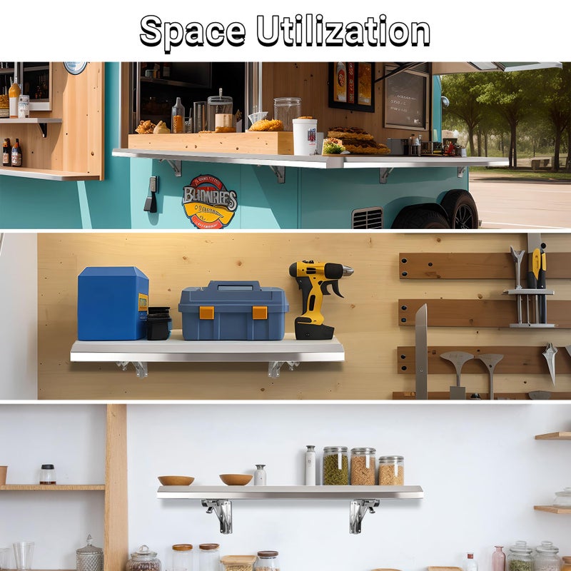 Toriexon Folding Concession Shelf 24" x 18", Stainless Steel Drop Down Serving Food Shelf for Concession Windows - Image 4