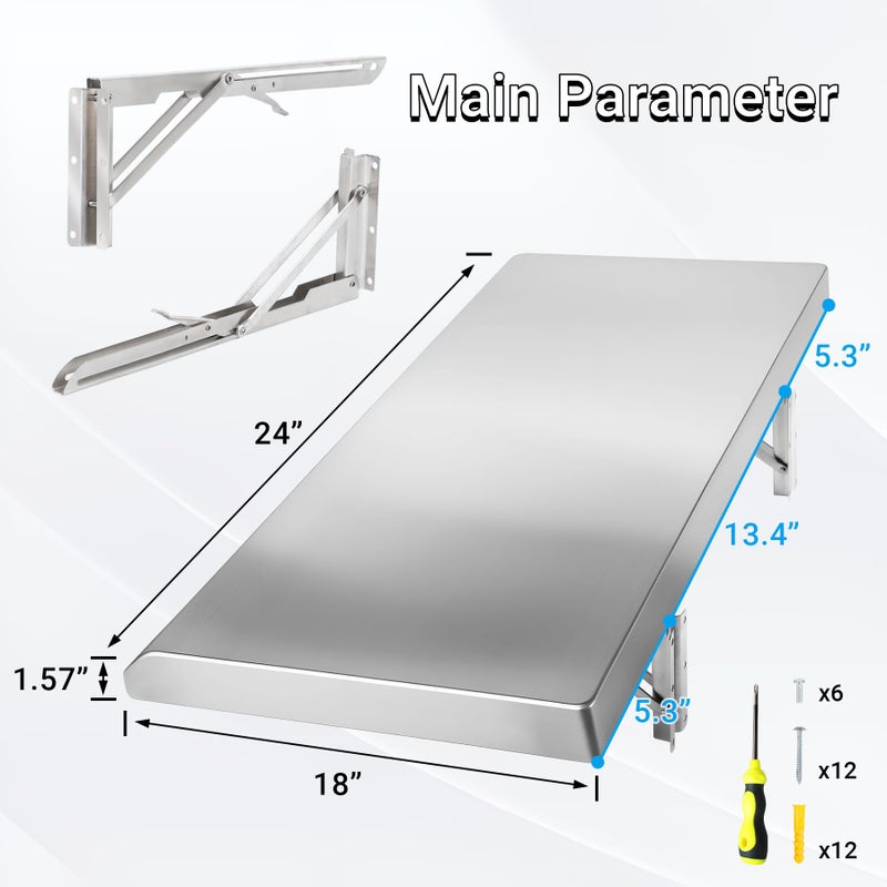 Toriexon Folding Concession Shelf 24" x 18", Stainless Steel Drop Down Serving Food Shelf for Concession Windows - Image 3