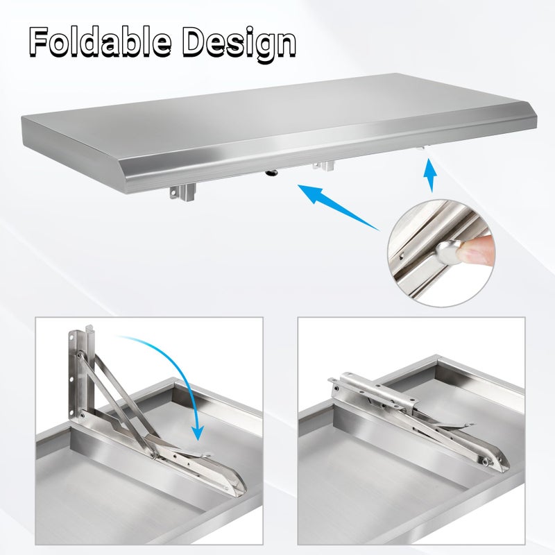 Toriexon Folding Concession Shelf 24" x 18", Stainless Steel Drop Down Serving Food Shelf for Concession Windows - Image 2