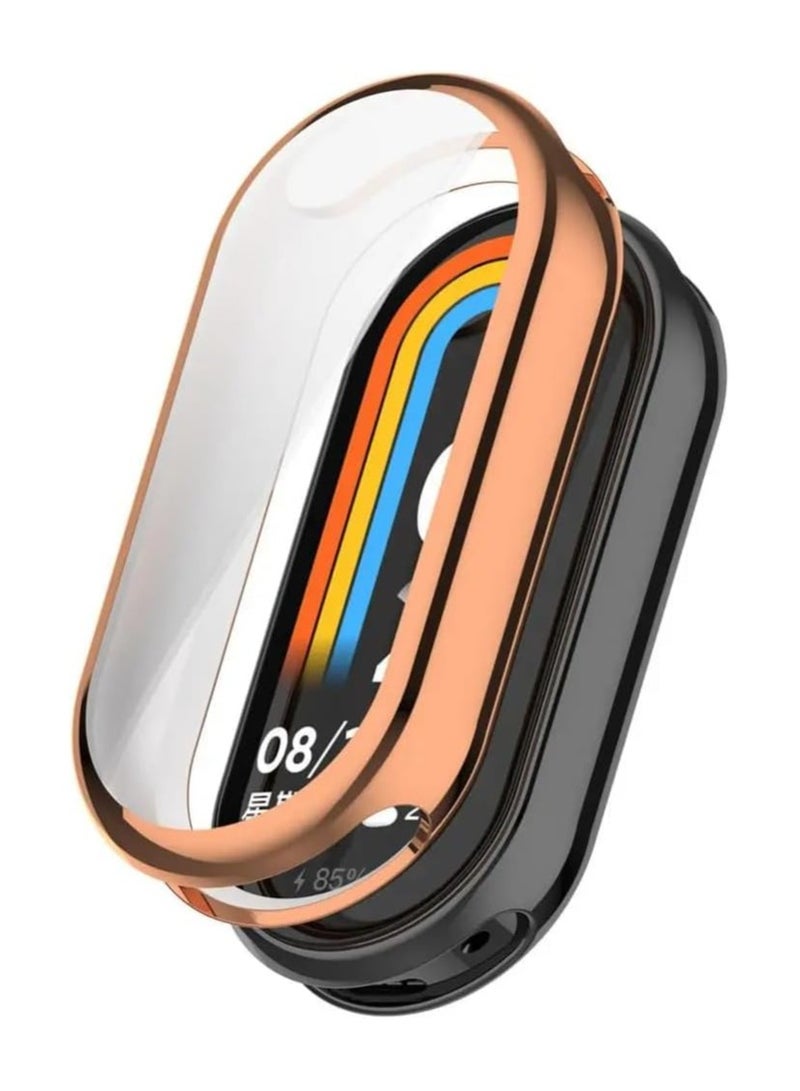 جراب واقي شاشة Xiaomi Smart Band 8، جراب واقي شاشة من السيليكون TPU، جراب حماية مضاد للخدش والغبار لـ Xiaomi Mi Band 8 (ذهبي وردي) - Image 1