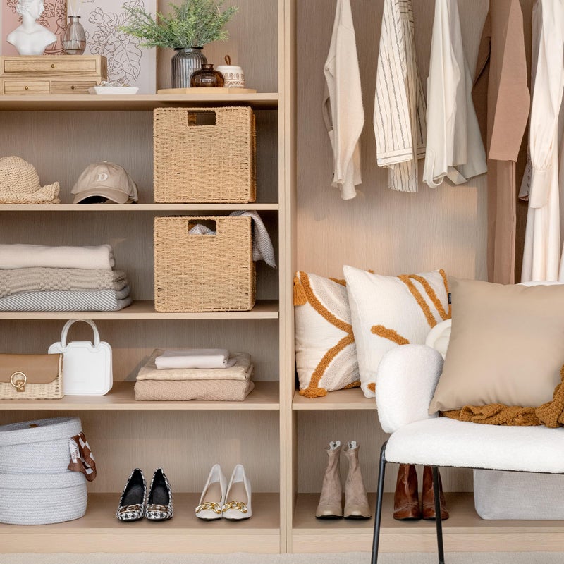 StorageWorks 11 inch Wicker Baskets, Handwoven Storage Cubes with Handles, Foldable Paper Rope Basket for Organizing, Natural, 2 Pack - Image 5