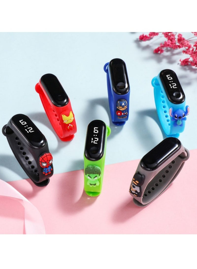 AROAQ Digital Watch Silicone Bracelet, Waterproof Children Cartoon Fashion Watch, Lightweight LED Digital Watch Strap, Comfortable Kids Wrist Watch For Teens Boys Girls, (1pc Black, Captain America) - Image 5
